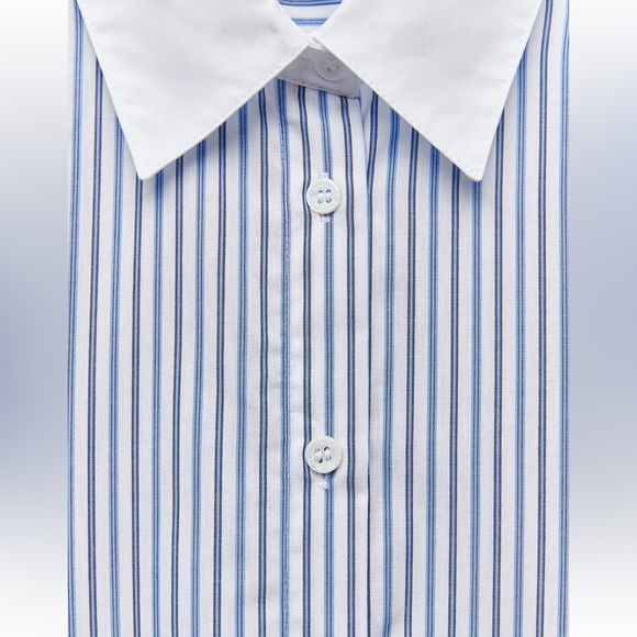 ZARA CONTRAST STRIPED SHIRT ZW COLLECTION SIZE S BLUE/BLACK 9479/307 NWT - Picture 5 of 5